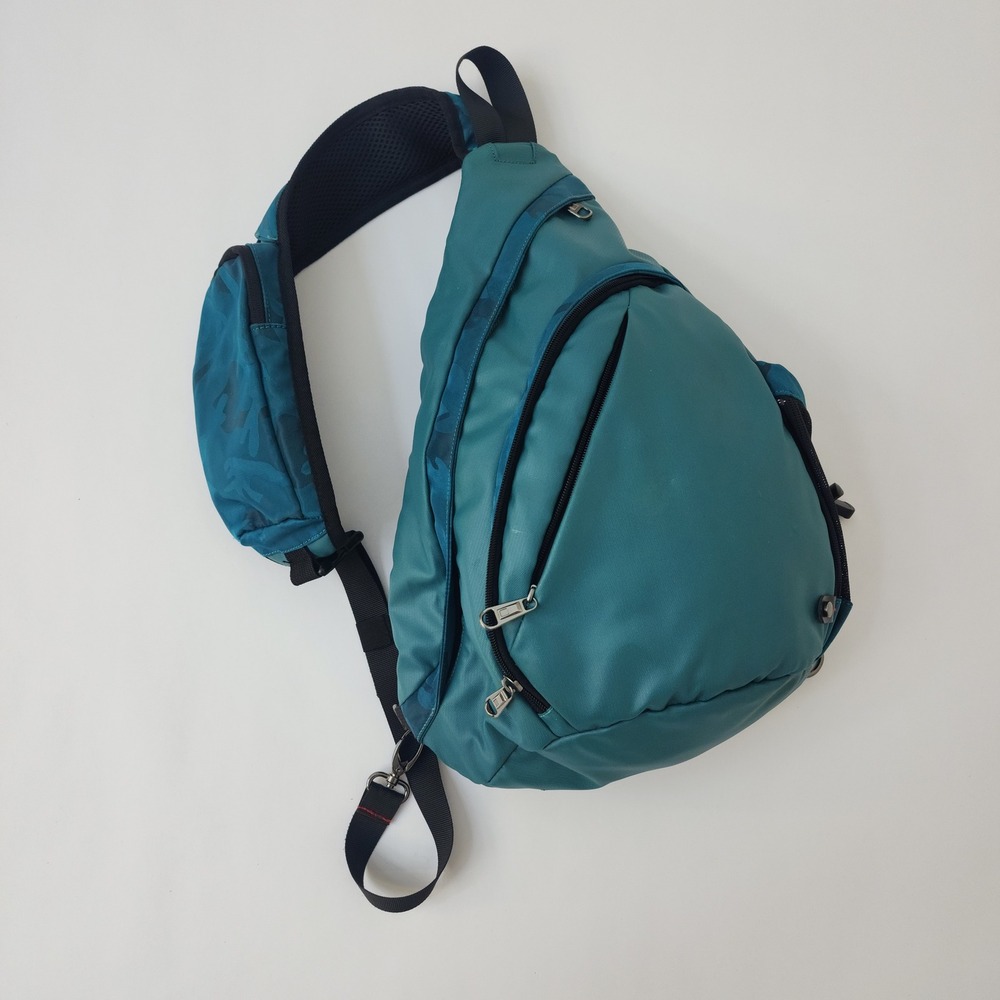 OutdoorMaster Sling Bag Teal Blue Camo Crossbody Backpack Hiking Travel Shoulder